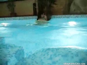 Nude Swimming Babes Have Lesbian Sex Poolside